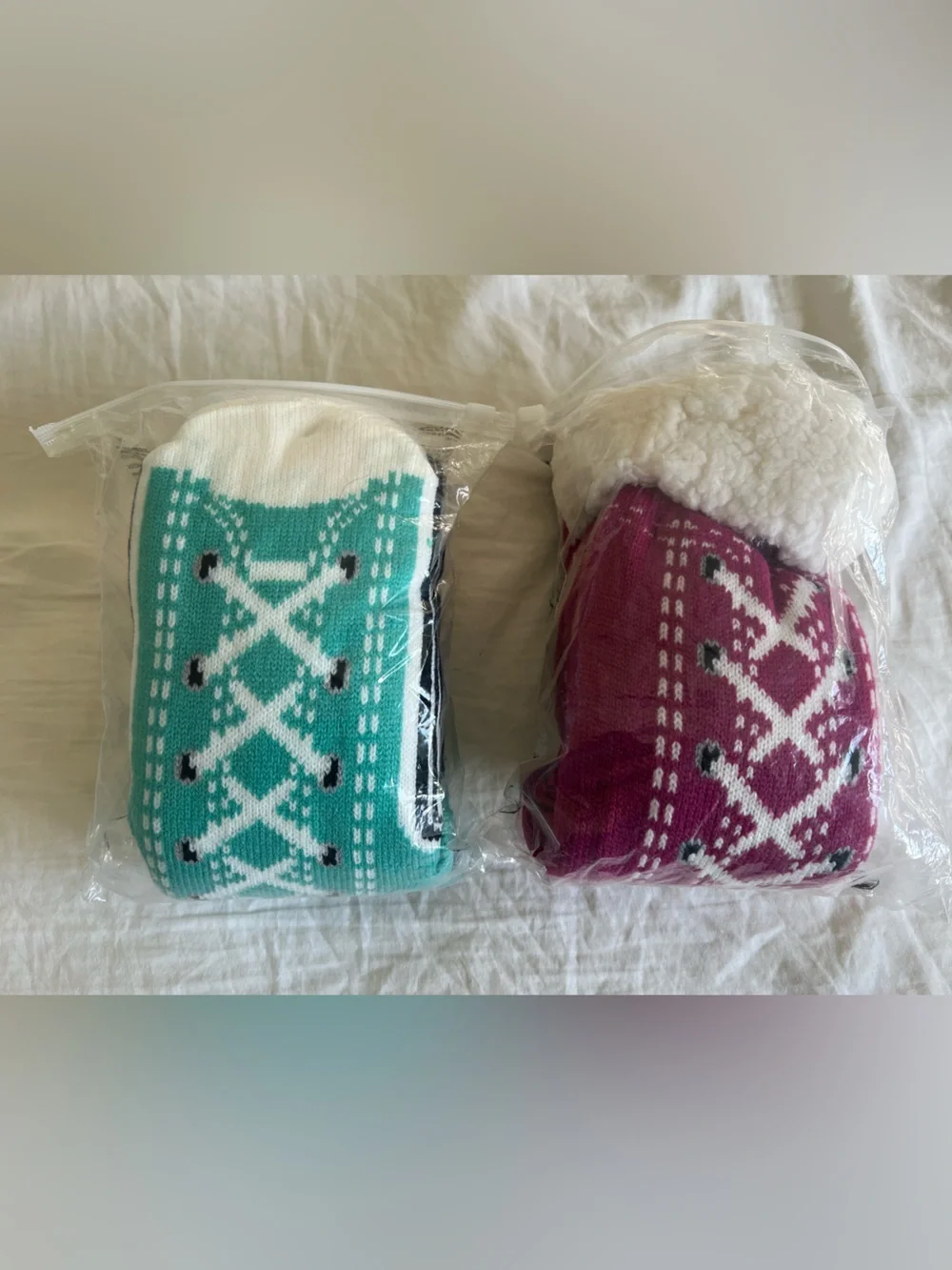 Two Pairs Extra Thick Winter Socks for Women & Men - Non-Slip Fleece House Socks